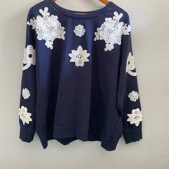 Victoria Beckham for Target Tops - Victoria‎ Beckham for Target Navy Floral Lace Applique Sweatshirt Plus Size 2X